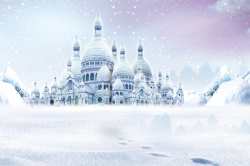 雪城堡梦幻雪中的欧式古堡背景素材高清图片