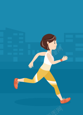 卡通手绘夏季减肥人物锻炼跑步海报背景素材背景