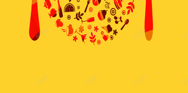扁平化餐厅黄色H5背景psd设计背景_88icon https://88icon.com 黄色背景 扁平化 勺子 餐厅 饭店 叉子 温暖 H5背景素材