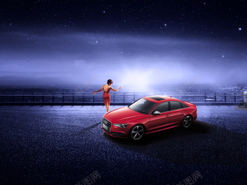 红色汽车夜景背景素材背景