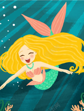 卡通手绘国际儿童节六一美人鱼背景素材背景