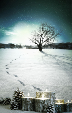 脚印树简约大气雪景背景素材高清图片