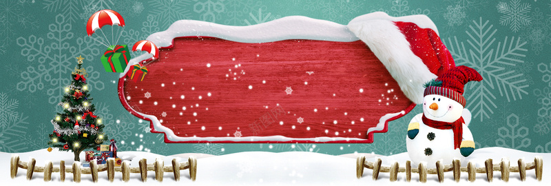 红绿雪花雪人圣诞树圣诞节淘宝banner背景