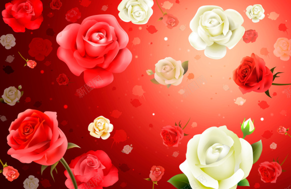 立体红白玫瑰红色花婚礼背景