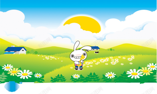 卡通草地兔子场景海报背景模板背景