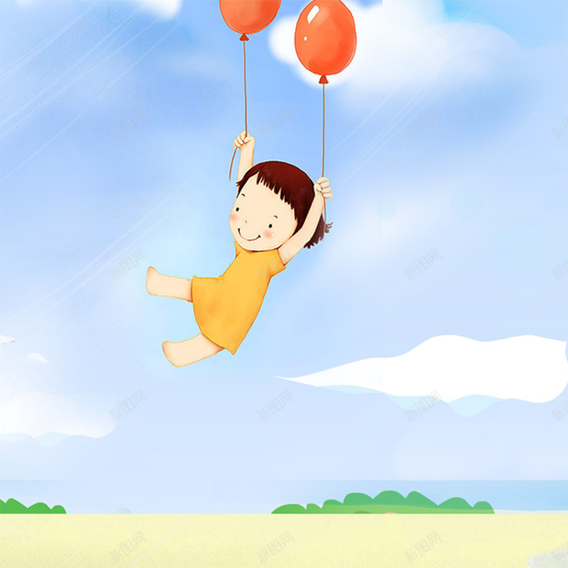 卡通六一儿童节主图psd设计背景_88icon https://88icon.com 卡通 六一 儿童节 小孩 气球 蓝天 主图 童趣 手绘