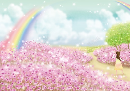 浪漫彩虹花朵手绘背景背景
