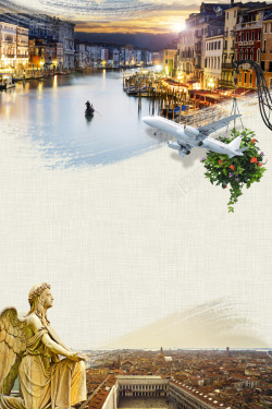 意大利威尼斯复古威尼斯水城旅游海报背景素材高清图片