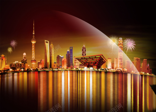 上海黄浦江畔夜景旅游海报背景