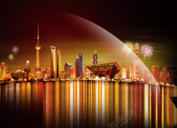 夜景上海上海黄浦江畔夜景旅游海报高清图片