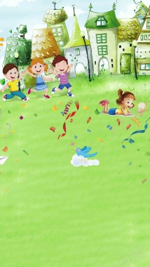 绿色童话手绘儿童节PSD分层H5背景素材背景
