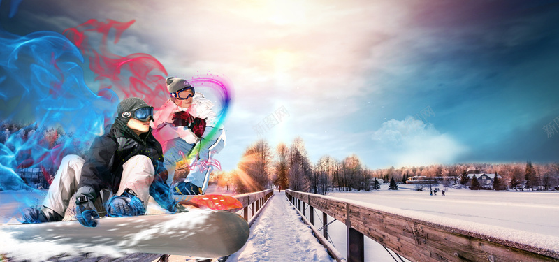 清新户外运动冬季滑雪海报背景