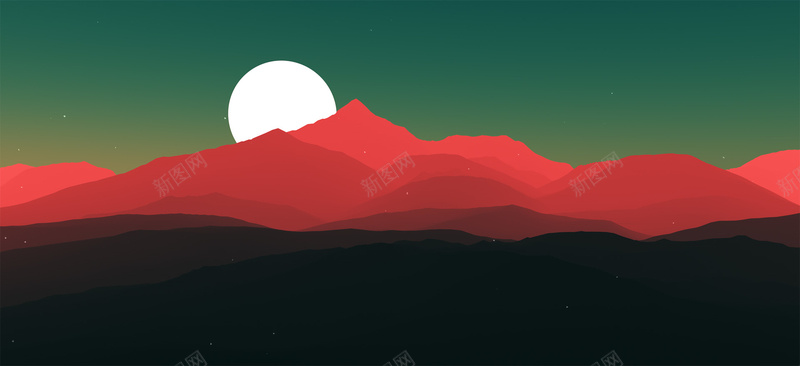 手绘绿色红山背景背景
