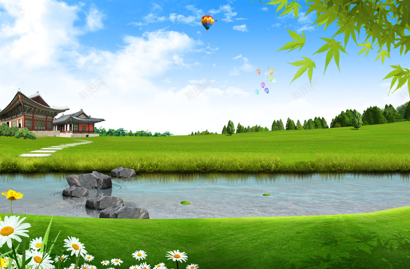 新芽萌芽背景素材psd设计背景_88icon https://88icon.com 春姿绽放 新芽 春天 菊花 萌芽 发芽 草地 鲜花 绿草 白云 蓝天 绿色背景 春天背景