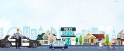 创建卫生城市安全执法卡通扁平蓝色banner高清图片