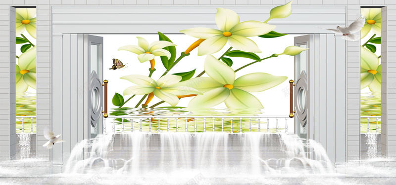 山水花卉立体画背景
