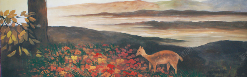 手绘山间的梅花鹿背景背景