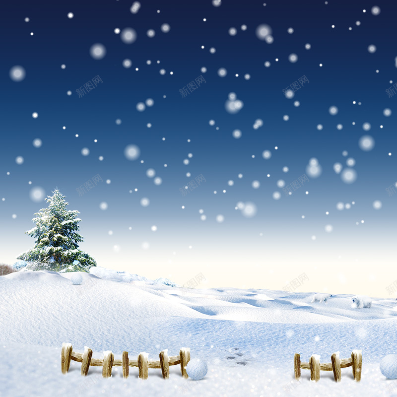 圣诞节首图psd设计背景_88icon https://88icon.com 雪地 白色 围栏 雪松 主图 卡通 童趣 手绘