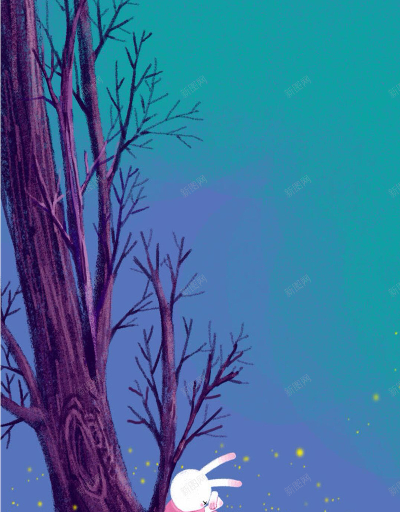 大树下面的兔子H5素材背景jpg设计背景_88icon https://88icon.com 蓝色背景 兔子 动物 夜晚 大树 萤火虫 H5素材 孤独