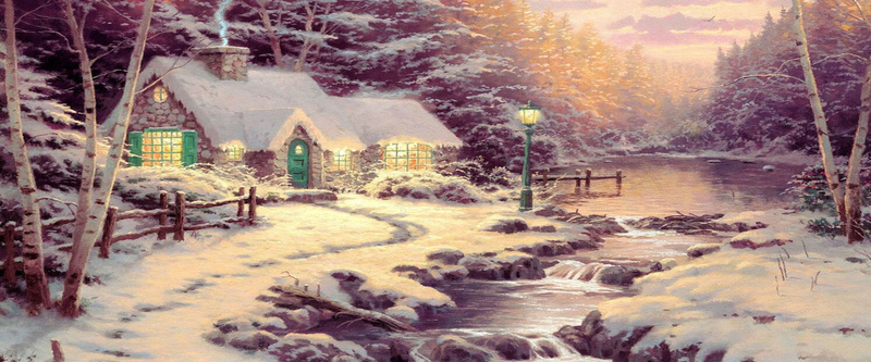 冬天雪景房屋背景背景