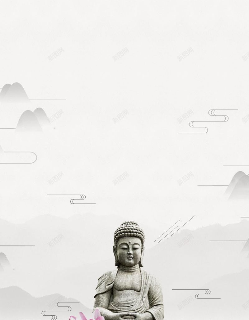中国风佛文化H5背景素材psd设计背景_88icon https://88icon.com 中国风 佛文化 佛像 花朵 荷花 灰色 天空 白云 佛文化背景