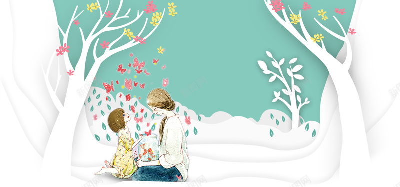母亲节文艺几何白色花朵手绘背景背景