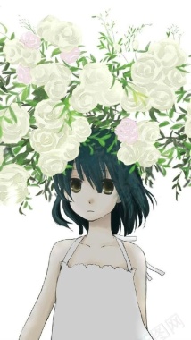 手绘花卉卡通女孩H5背景背景