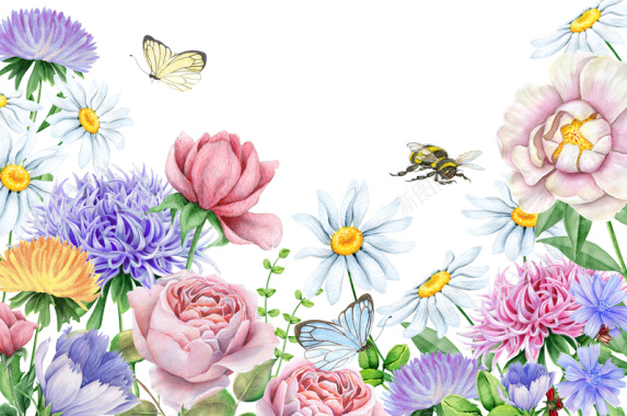 花朵蜜蜂彩绘背景素材背景