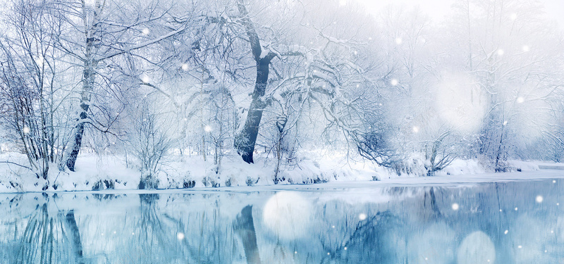 冬季雾凇河中倒影背景图背景