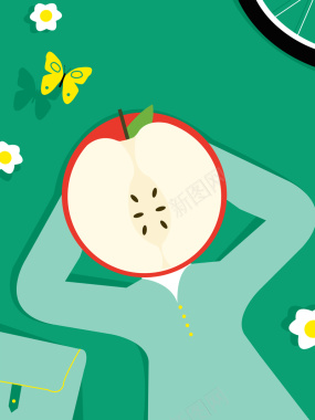 扁平化创意苹果水果海报背景素材背景