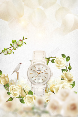 手表宣传海报唯美梦幻花卉手表广告海报背景素材高清图片