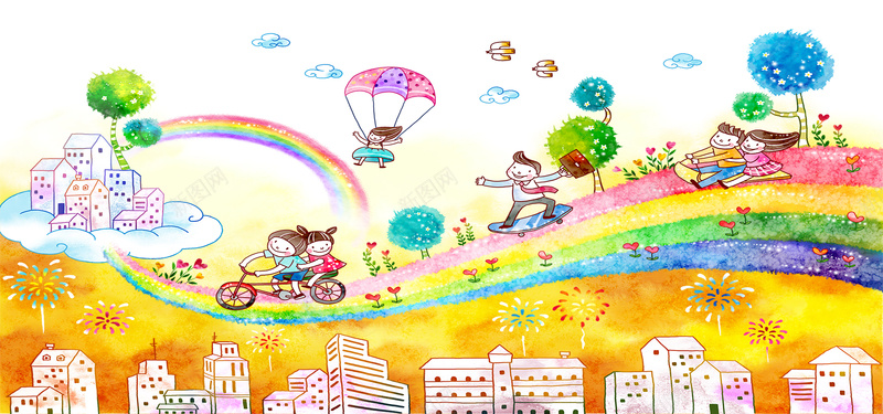 都市气球儿童受手绘风格海报背景背景