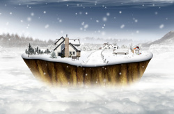 圣诞小村庄冬日雪屋圣诞节创意海报高清图片
