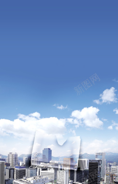 蓝天白云城市高楼大夏背景素材背景