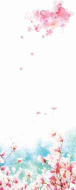 水墨粉色花朵飘散海报背景素材背景