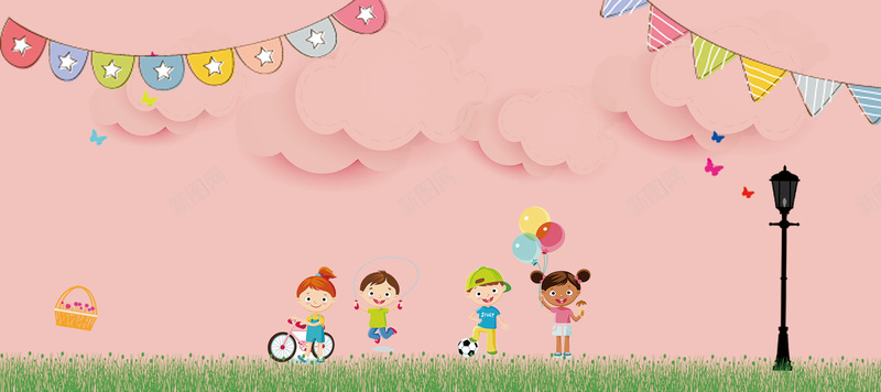 手绘卡通六一儿童节bannerjpg设计背景_88icon https://88icon.com 卡通背景 手绘背景 儿童节 61 六一 banner 彩旗 插画 兴趣班招生
