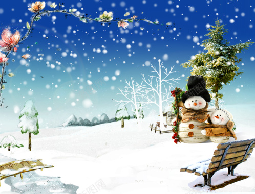 冬日雪地圣诞背景素材背景