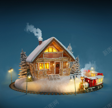 圣诞节冬季雪景木屋背景背景