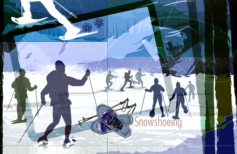 冬季越野滑雪海报jpg设计背景_88icon https://88icon.com 滑雪运动员 剪影 紫色 蓝色 高山 雪厂 运动 激情 扁平 渐变 几何