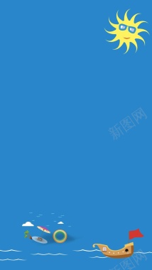 蓝色太阳卡通游泳H5背景素材背景