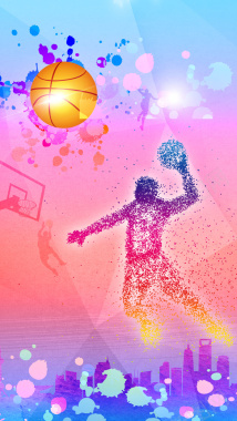 彩色篮球运动会PS源文件H5背景素材背景