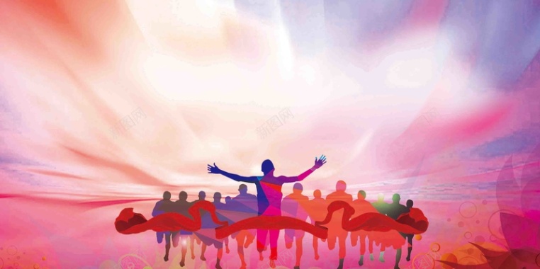 彩色人物剪影奔跑飞翔企业文化海报背景背景