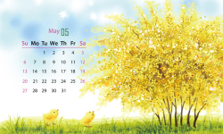 五月份2018年绿色梦环手绘风景遇见春天台历5月份高清图片