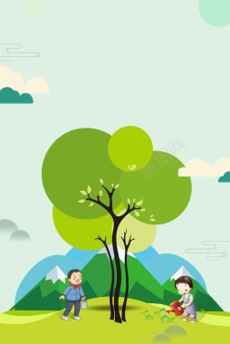 植树节绿色卡通简约清新背景背景
