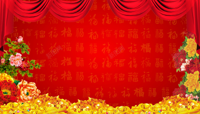 红色中国风幕布背景素材背景