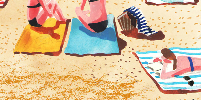 沙滩插画H5背景jpg设计背景_88icon https://88icon.com 日光浴 卡通 沙滩 海边 童趣 H5背景 手绘