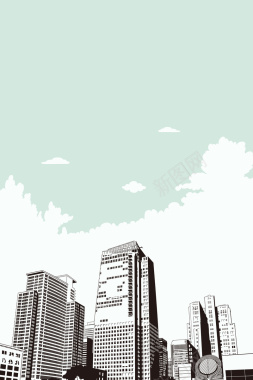 手绘线描剪影城市建筑背景背景