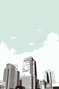 工业城市手绘线描剪影城市建筑背景高清图片