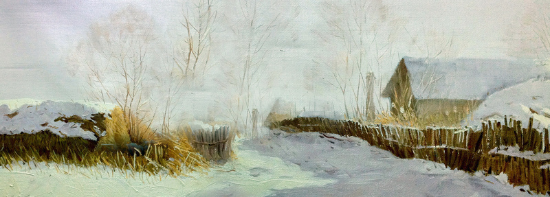 手绘油画冬季背景背景