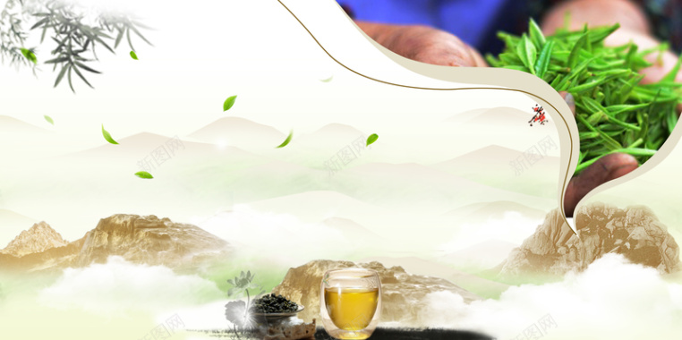 中国风浓香茶道茶餐厅海报背景素材背景